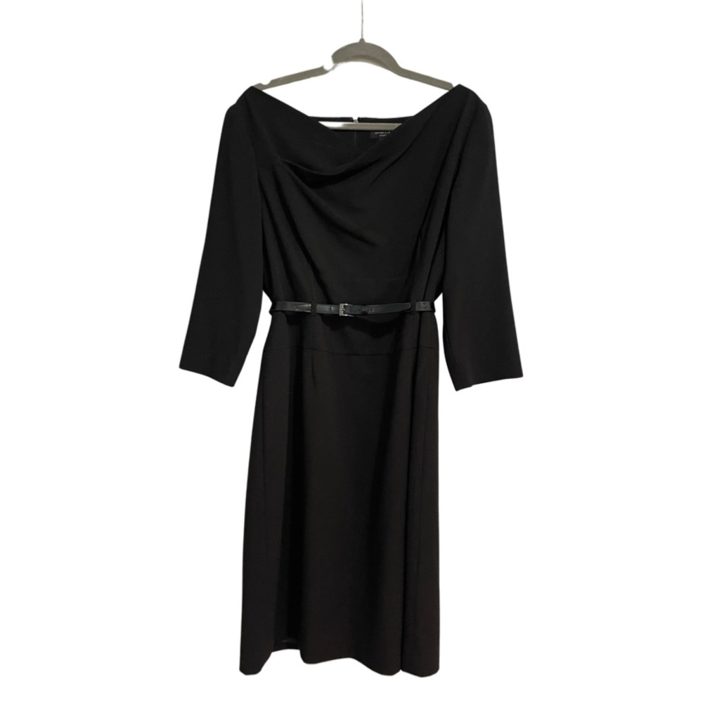 1025 Tahari Black Belted Retro Dress Very Flattering!